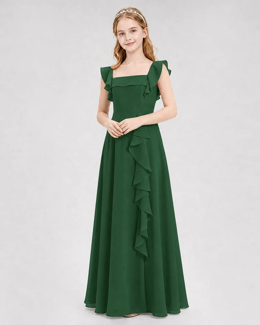 Emeraldgreen Chiffon A-line Junior Bridesmaid Dress Front View