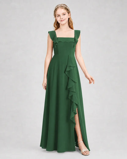 Emeraldgreen Chiffon A-line Junior Bridesmaid Dress Side View