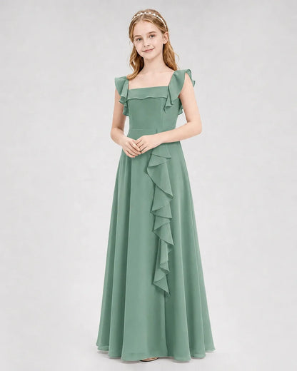 Eucalyptus Chiffon A-line Junior Bridesmaid Dress Front View