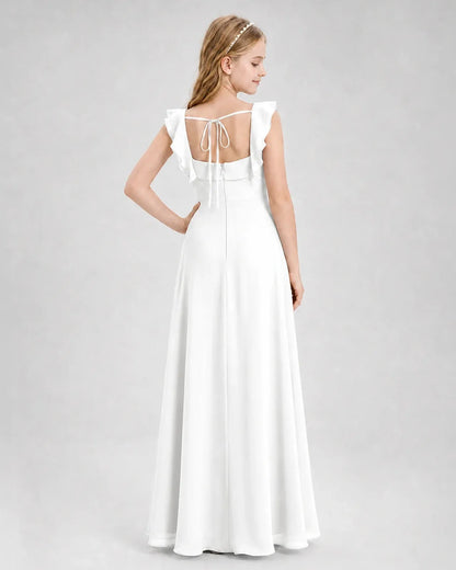 Ivory Chiffon A-line Junior Bridesmaid Dress Back View