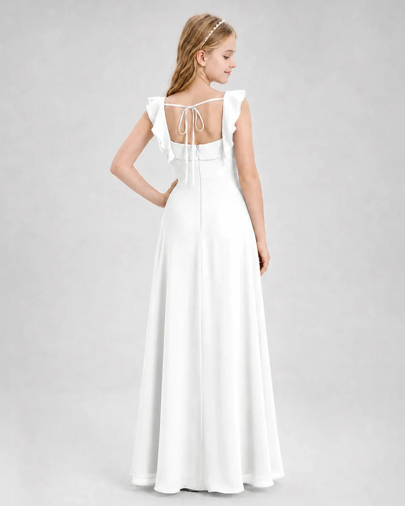 Ivory Chiffon A-line Junior Bridesmaid Dress Back View