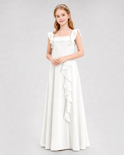 Ivory Chiffon A-line Junior Bridesmaid Dress Front View