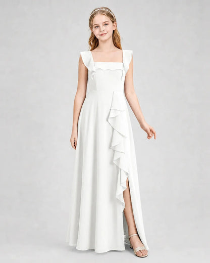 Ivory Chiffon A-line Junior Bridesmaid Dress Side View