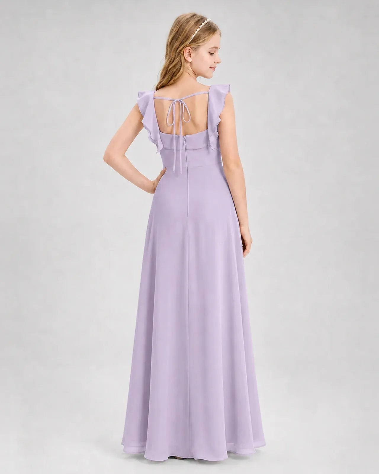 Lavender Chiffon A-line Junior Bridesmaid Dress Back View