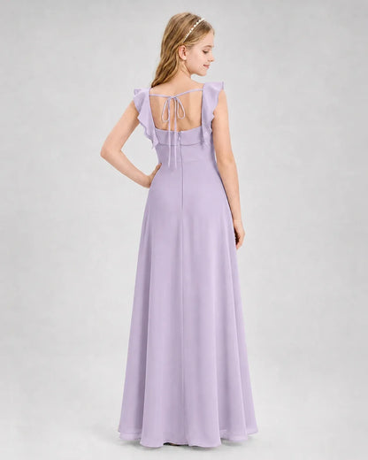Lavender Chiffon A-line Junior Bridesmaid Dress Back View