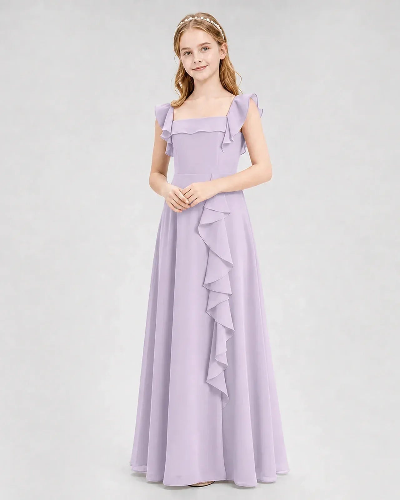 Lavender Chiffon A-line Junior Bridesmaid Dress Front View