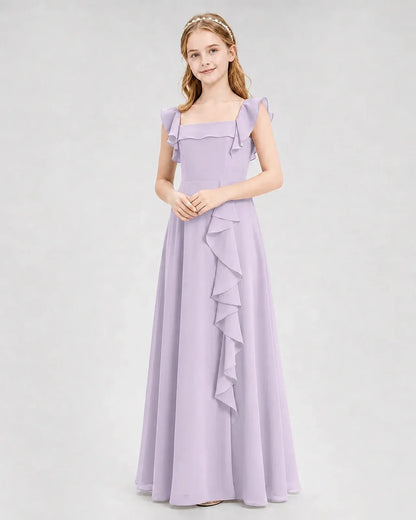 Lavender Chiffon A-line Junior Bridesmaid Dress Front View