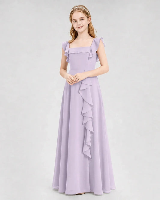 Lavender Chiffon A-line Junior Bridesmaid Dress Front View
