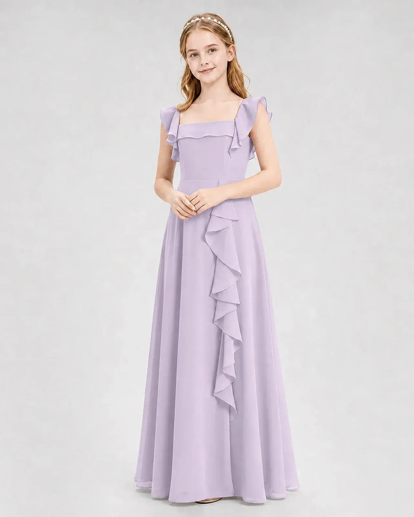 Lavender Chiffon A-line Junior Bridesmaid Dress Front View