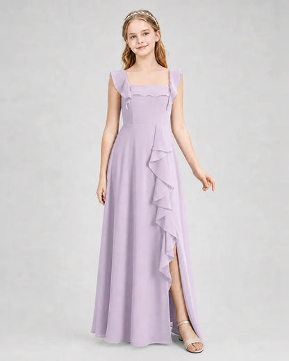Lavender Chiffon A-line Junior Bridesmaid Dress Side View
