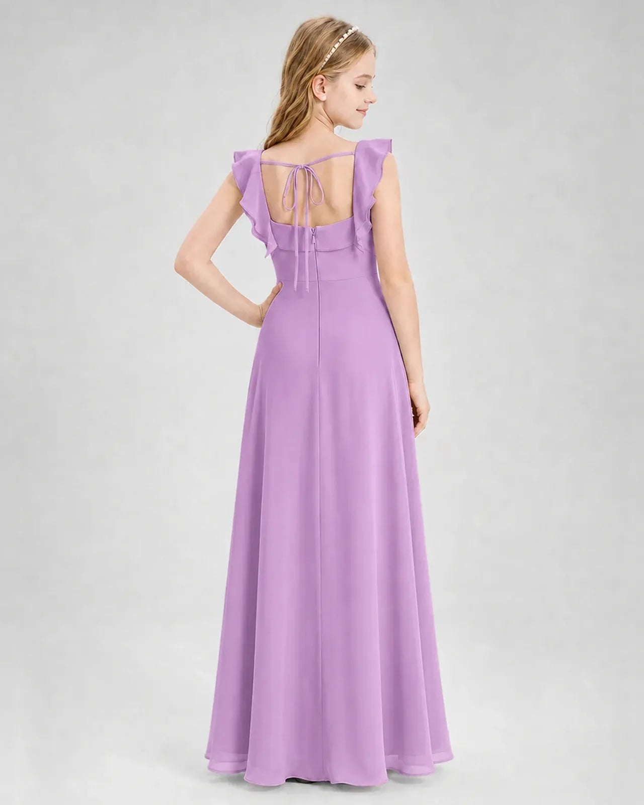 Lilac Chiffon A-line Junior Bridesmaid Dress Back View