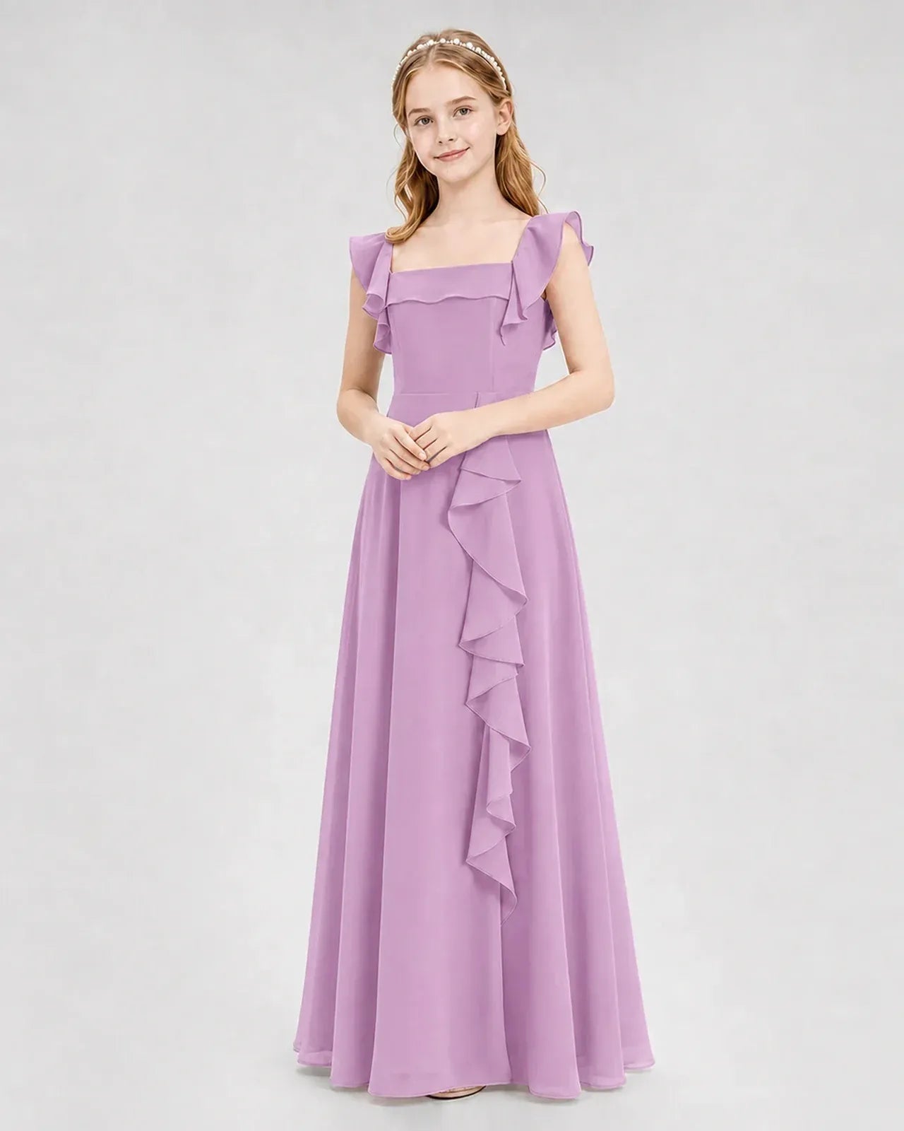 Lilac Chiffon A-line Junior Bridesmaid Dress Front View