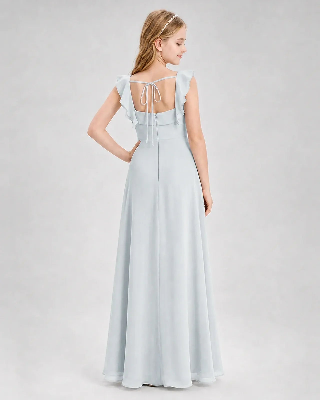 Mist Chiffon A-line Junior Bridesmaid Dress Back View