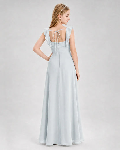 Mist Chiffon A-line Junior Bridesmaid Dress Back View