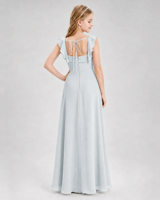 Mist Chiffon A-line Junior Bridesmaid Dress Back View