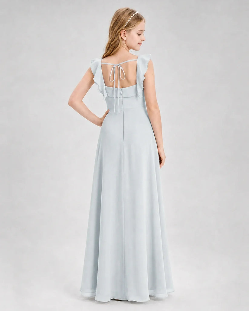 Mist Chiffon A-line Junior Bridesmaid Dress Back View
