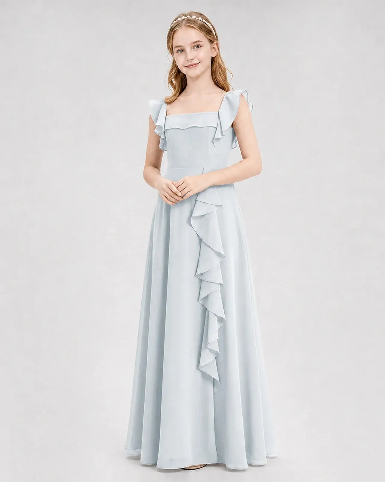 Mist Chiffon A-line Junior Bridesmaid Dress Front View