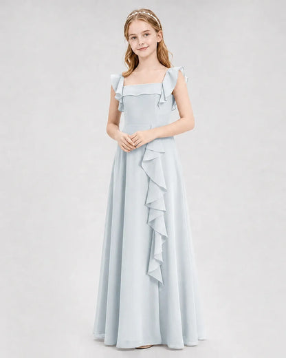 Mist Chiffon A-line Junior Bridesmaid Dress Front View