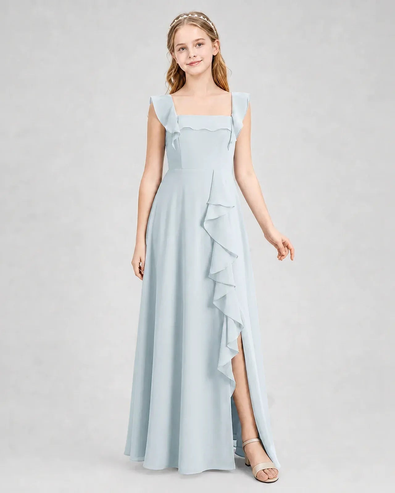 Mist Chiffon A-line Junior Bridesmaid Dress Side View