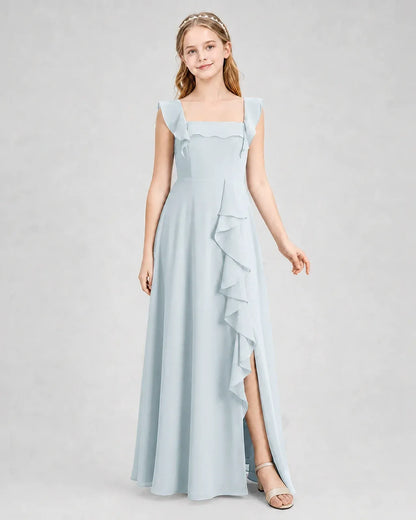 Mist Chiffon A-line Junior Bridesmaid Dress Side View