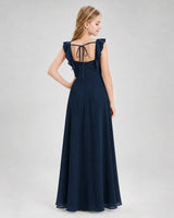 Navy Blue Chiffon A-line Junior Bridesmaid Dress Back View