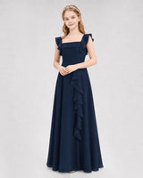 Navy Blue Chiffon A-line Junior Bridesmaid Dress Front View