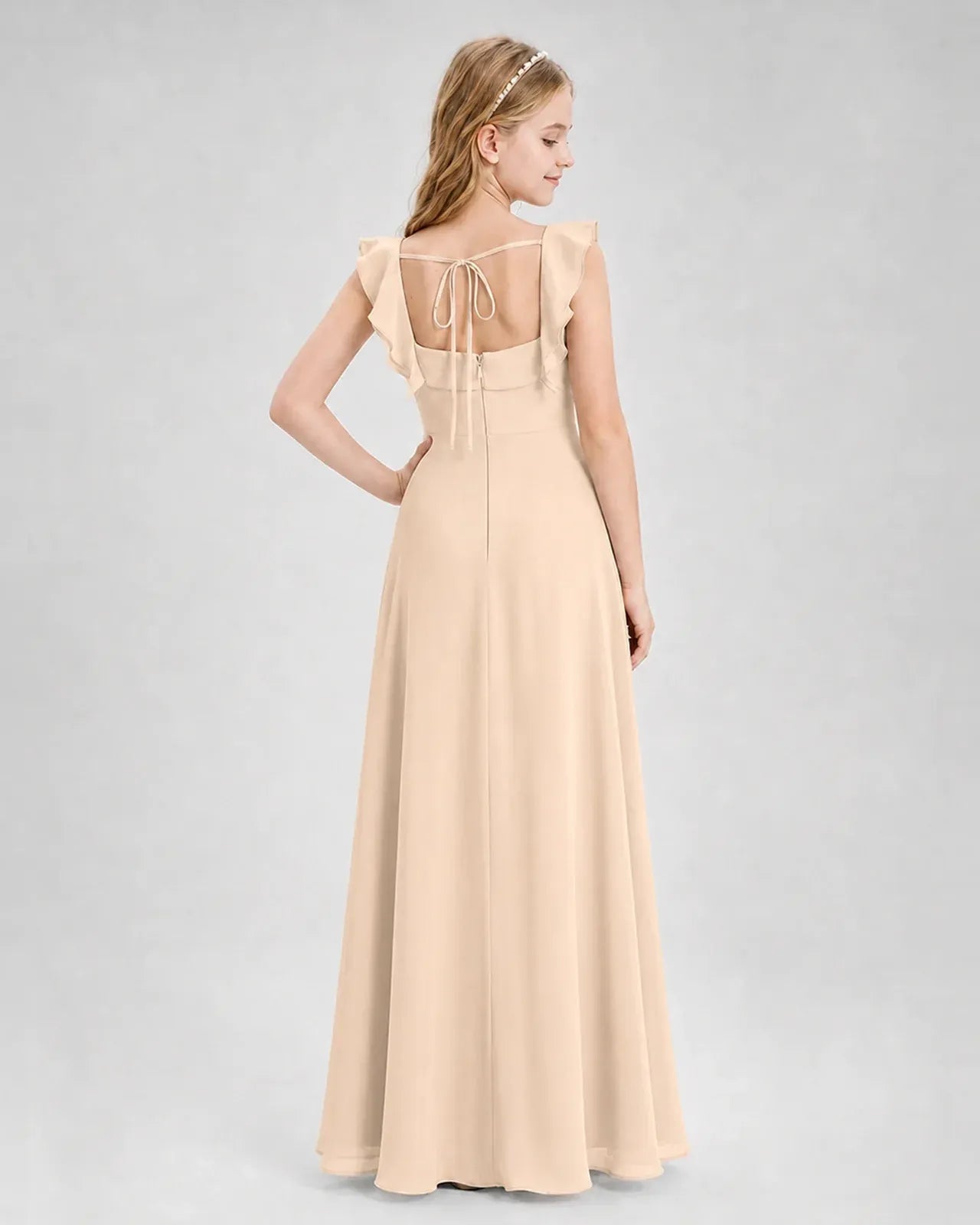 Peach Chiffon A-line Junior Bridesmaid Dress Back View