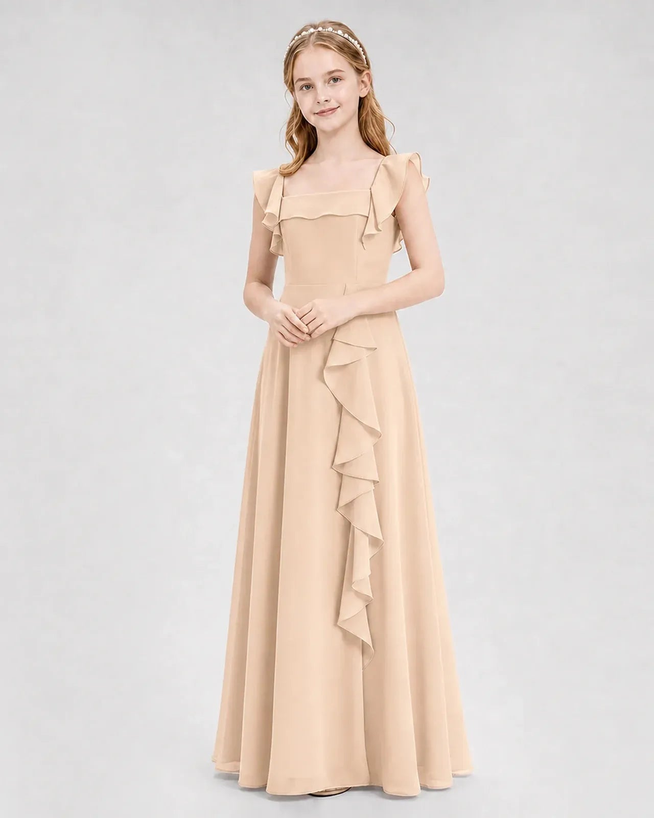 Peach Chiffon A-line Junior Bridesmaid Dress Front View