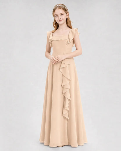 Peach Chiffon A-line Junior Bridesmaid Dress Front View