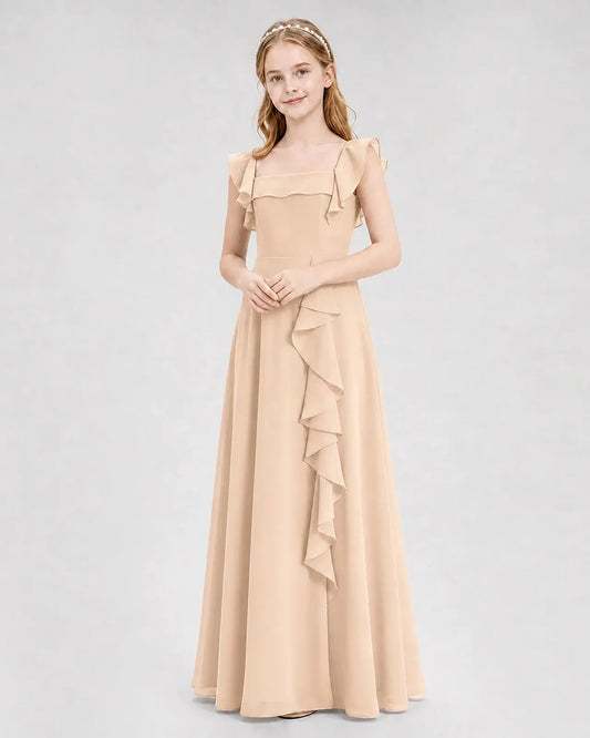 Peach Chiffon A-line Junior Bridesmaid Dress Front View