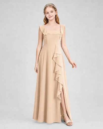 Peach Chiffon A-line Junior Bridesmaid Dress Side View