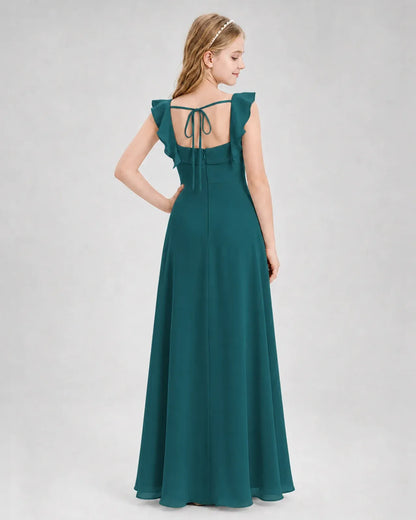 Peacock Chiffon A-line Junior Bridesmaid Dress Back View
