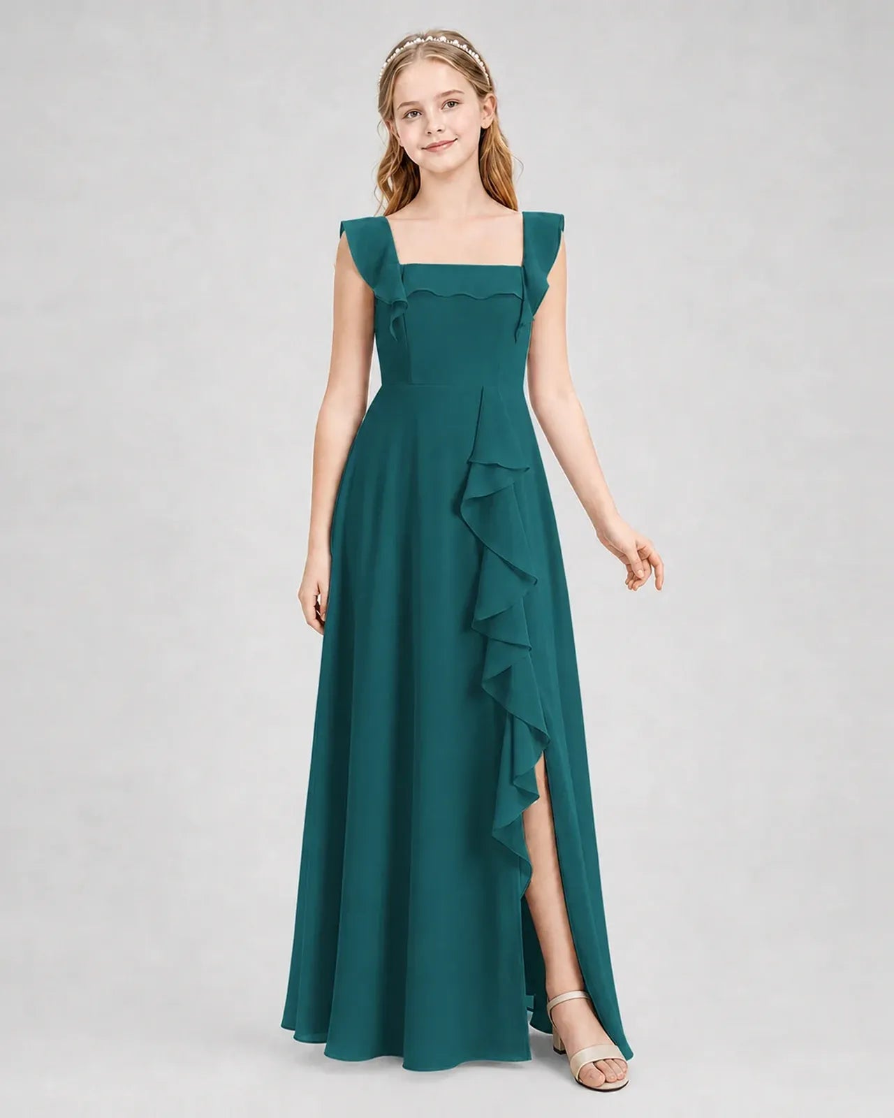 Peacock Chiffon A-line Junior Bridesmaid Dress Side View