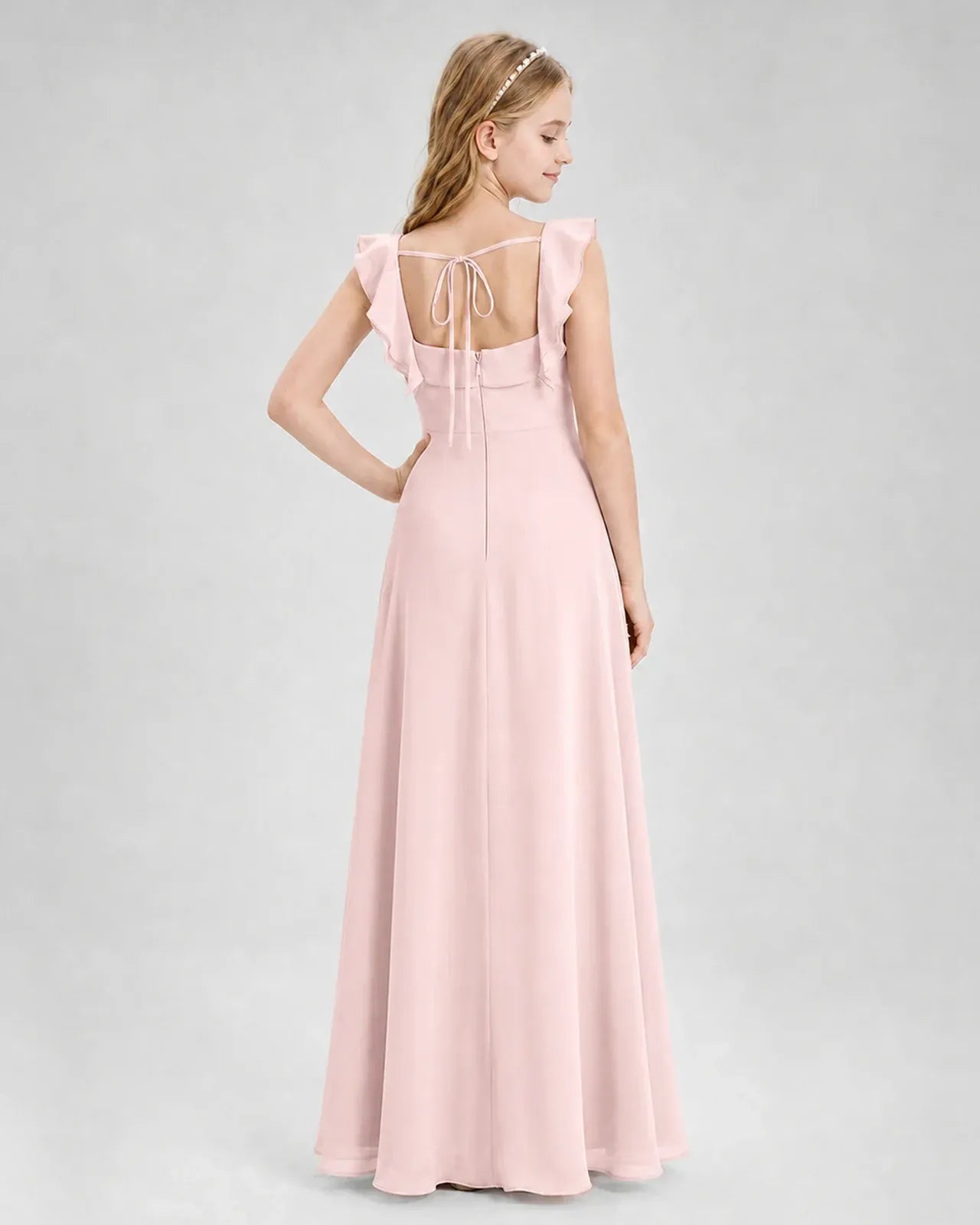 Pink Chiffon A-line Junior Bridesmaid Dress Back View