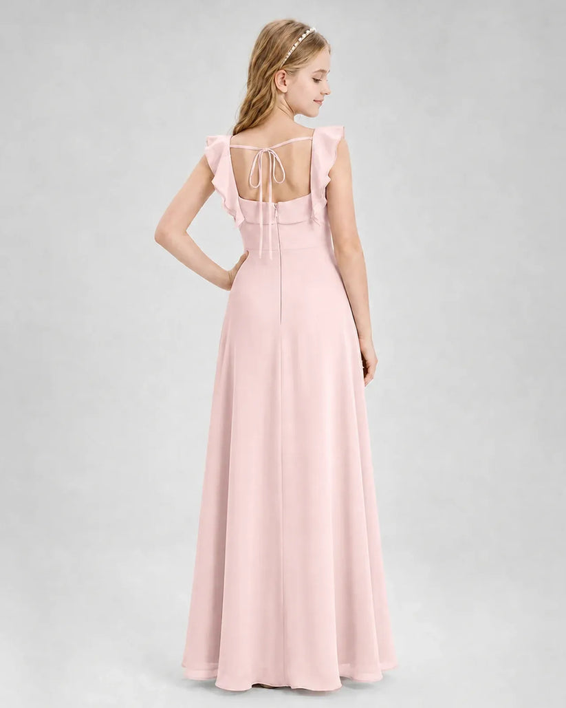 Pink Chiffon A-line Junior Bridesmaid Dress Back View