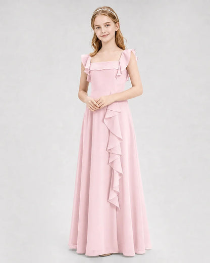 Pink Chiffon A-line Junior Bridesmaid Dress Front View