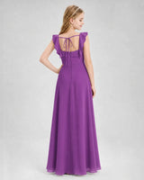 Purple Chiffon A-line Junior Bridesmaid Dress Back View