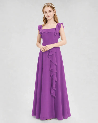 Purple Chiffon A-line Junior Bridesmaid Dress Front View