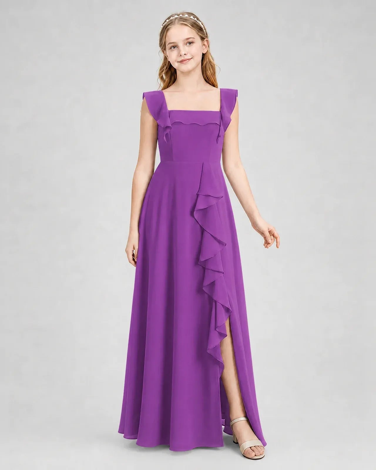 Purple Chiffon A-line Junior Bridesmaid Dress Side View