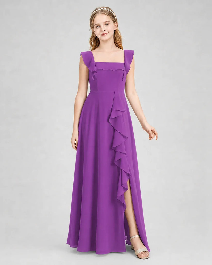 Purple Chiffon A-line Junior Bridesmaid Dress Side View