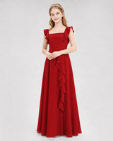 Red Chiffon A-line Junior Bridesmaid Dress Front View