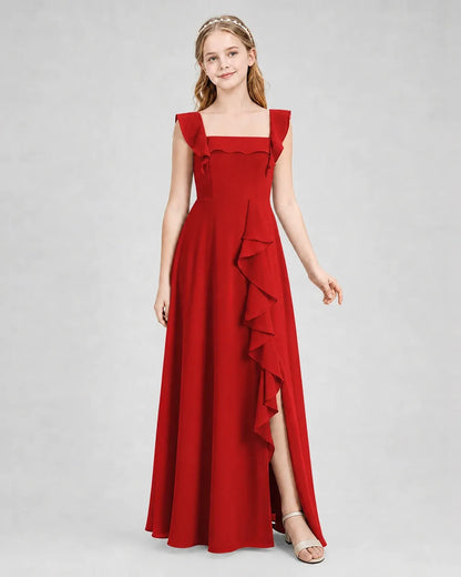Red Chiffon A-line Junior Bridesmaid Dress Side View