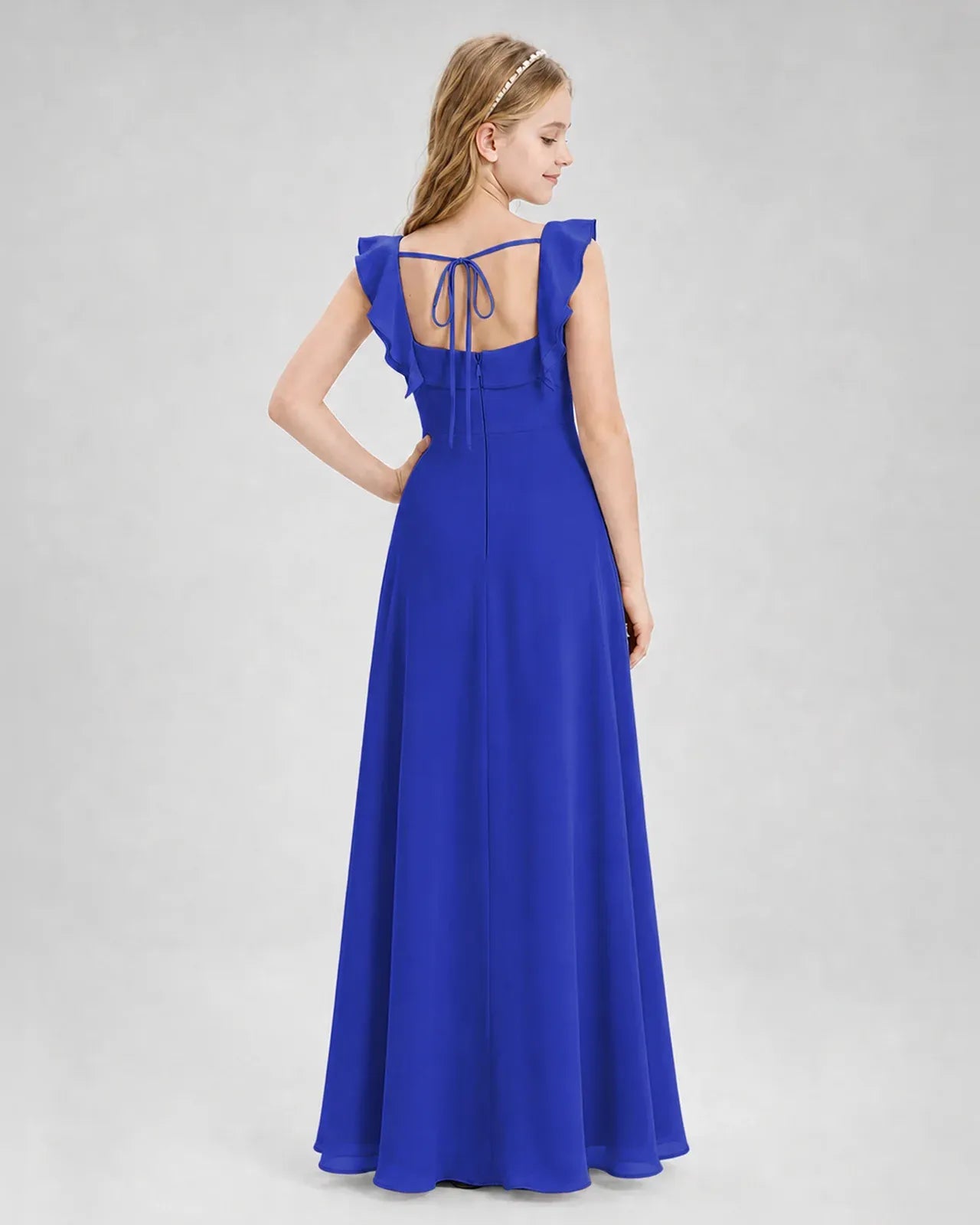 Royalblue Chiffon A-line Junior Bridesmaid Dress Back View