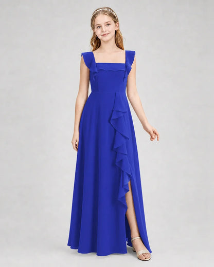 Royalblue Chiffon A-line Junior Bridesmaid Dress Side View