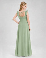 Sagegreen Chiffon A-line Junior Bridesmaid Dress Back View