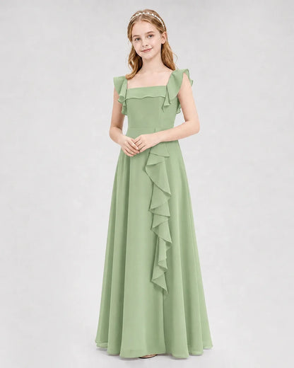Sagegreen Chiffon A-line Junior Bridesmaid Dress Front View