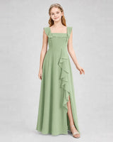 Sage Green Chiffon A-line Junior Bridesmaid Dress Side View