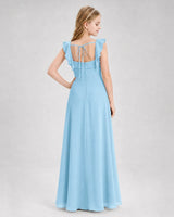 Sky Blue Chiffon A-line Junior Bridesmaid Dress Back View
