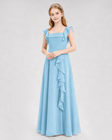 Sky Blue Chiffon A-line Junior Bridesmaid Dress Front View