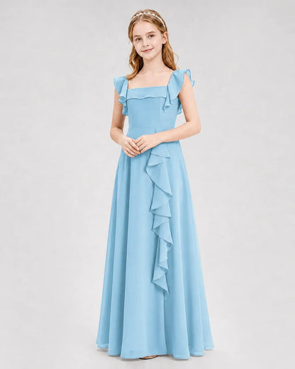 Skyblue Chiffon A-line Junior Bridesmaid Dress Front View